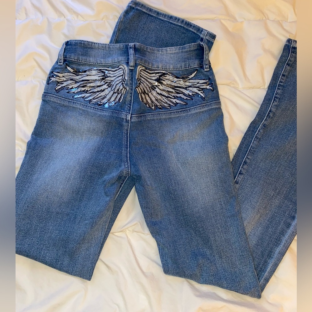Y2k inspired fashion nova embroidered wing jeans
